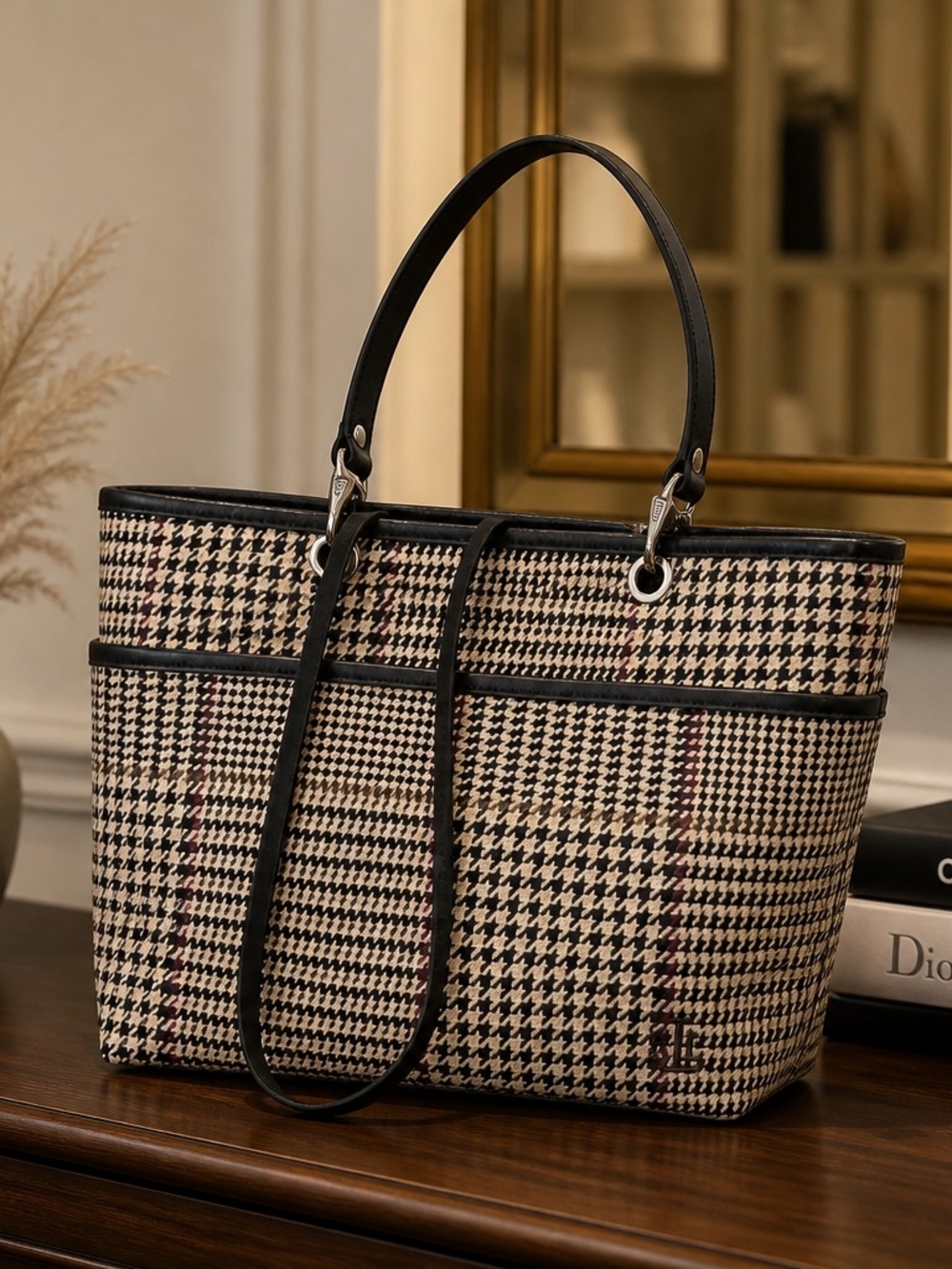 Lauren Ralph Lauren houndstooth plaid mini tote bag Vintage NWOT - Picture 4 of 9